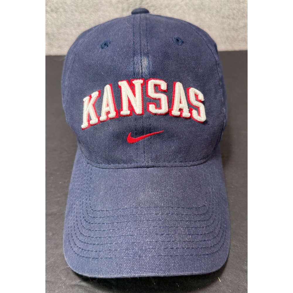 Nike Hat Kansas Jayhawks Mens OSFA Navy Blue Embroidered NCAA Team Cap SP03 DDA